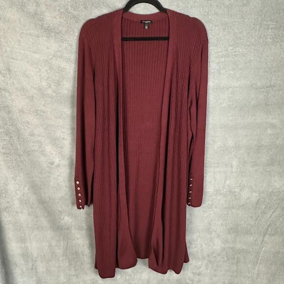 Talbots Sweater Womens 2X Burgundy Cardigan Open Ribbed Preppy Office Minimalist - Picture 1 of 14